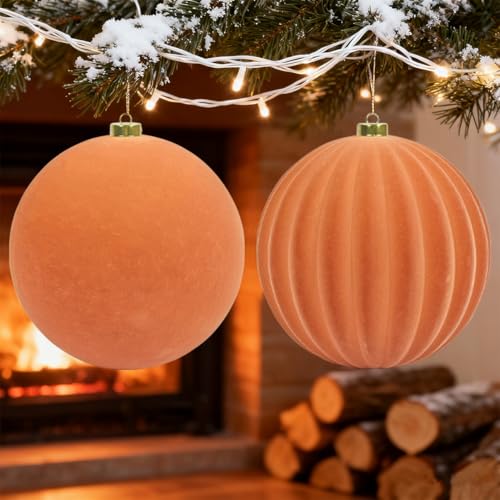 Velvet Christmas Ball Ornaments - 8 Inch Rose Gold Set of 2 - Festive Holiday Decor