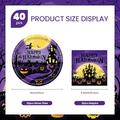 Halloween Party Dessert Plates and Napkins Set - 40 Pcs for 20 Guests