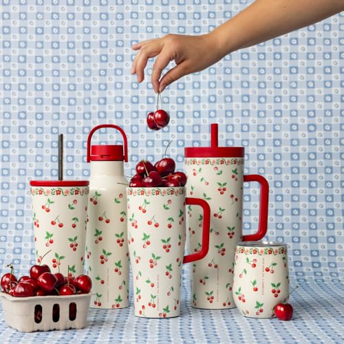 Corkcicle Cold Cup Tumbler with Straw 24oz Rifle Paper Co. Cherries Design