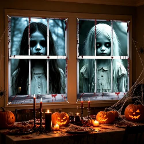 Halloween Ghost Girl Window Covers Set - Spooky Haunted House Decor
