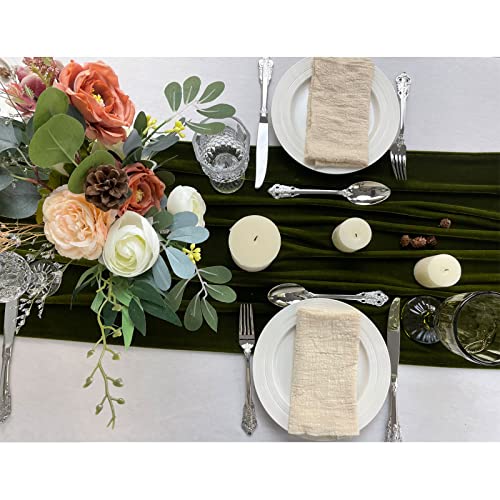 Olive Green Velvet Table Runner 10ft Wedding Reception Decor 20x120 Inch