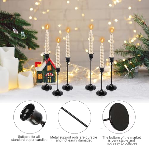 Black Candle Holder Set - 12pcs Taper Candlestick Holders for Pillar Candles, Decor, Halloween & Christmas - Black Variation