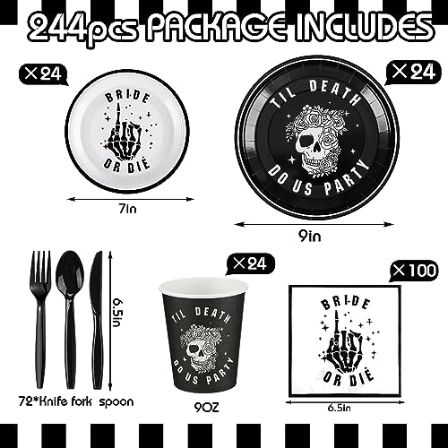 Gothic Halloween Bride or Die Bachelorette Party Decorations Set - 244 Pieces