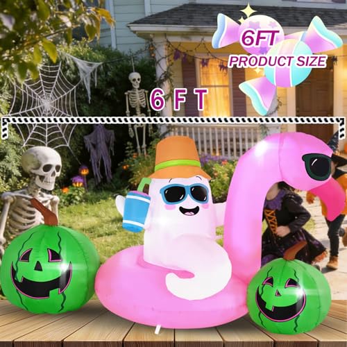 6FT Elf Flamingo Swimming Ring with LED Lights - Outdoor Inflatable Decoration