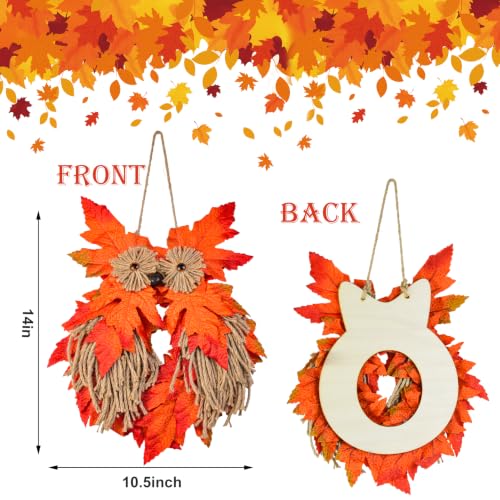 Autumn Owl Wreath for Front Door - Handcrafted Fall Seasonal Decor 14x9 in
