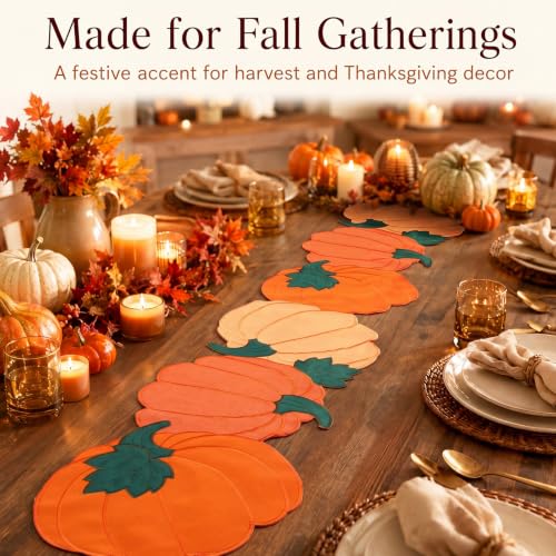 Fall Pumpkin Embroidered Table Runner, Autumn Decor for Thanksgiving & Halloween