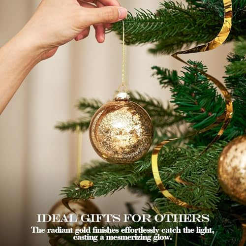 Gold Mercury Glass Christmas Ornaments Set of 12 - 3.15 Inch - Mercury Gold Variation