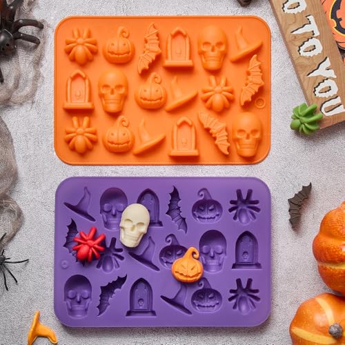 Halloween Silicone Mold Set - 4 Pcs Pumpkin Bat Skull Spider Cavities