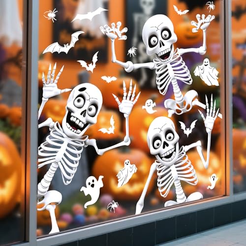 Halloween Skeleton Window Clings - Stereoscopic Effect, Reusable Party Decor