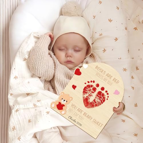 Baby's First Valentine's Day Footprint Art Card - Bear Keepsake Sign