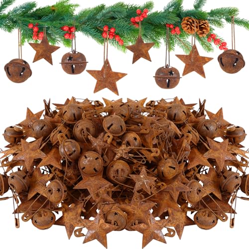Rustic Christmas Jingle Bell and Star Safety Pins - 200 pcs Holiday Decor