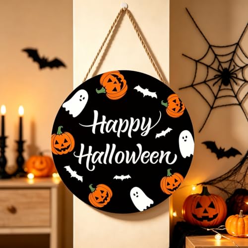 Halloween Door Wreath Indoor Decorations for Front Door - Cute Ghost Pumpkins Bats