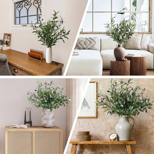 Artificial Olive Branches Set of 3 - 23.6 Inch Greenery for Vases & Decor - Faux Eucalyptus Stems, Home & Centerpiece