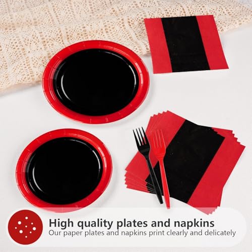 Black and Red Birthday Party Supplies Set for 50 Guests - Includes Plates, Napkins & Cutlery - Variation: 200pcs Black and Red Plates