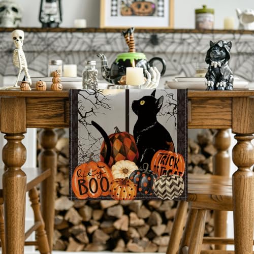 Halloween Table Runner 13x48 Inch Black Orange Decorative Table Decor