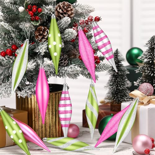 Christmas Tree Ornaments Set - Green and Pink Decorative Balls, 12 Pcs, 6.3 Inch