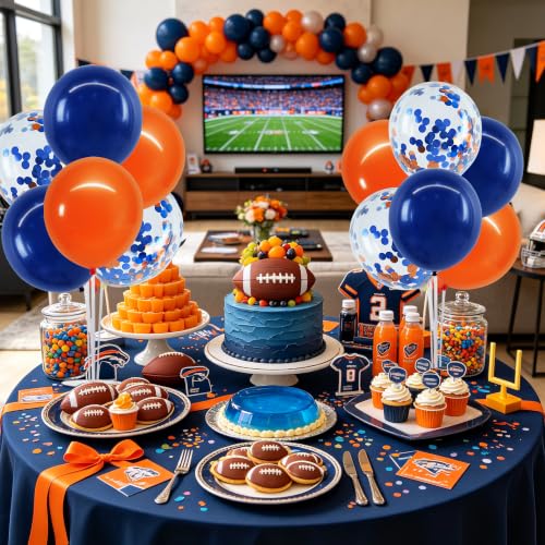 Navy Blue and Orange Balloon Stand Centerpiece Set for Table - 4 Pieces - Reusable Party Decorations