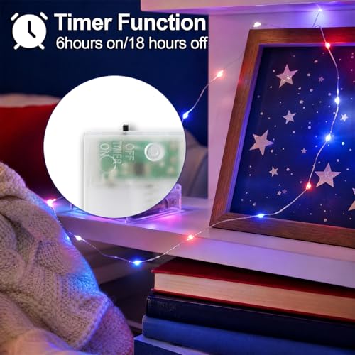 Patriotic Red White Blue Fairy String Lights 2 Pack Battery Operated