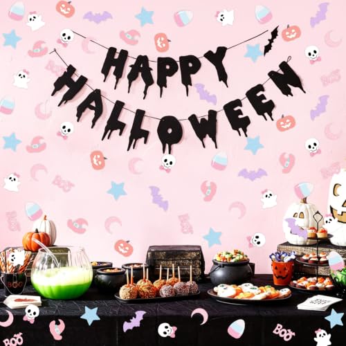Pink Halloween Confetti - 200 pcs Pastel Glitter Party Table Decorations - Variation: Pink Halloween