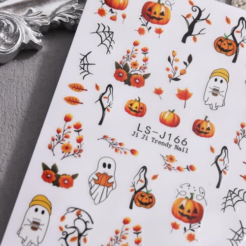 Halloween Nail Art Stickers Decals 3D Pumpkin Ghost Skull Bat Set - Style2