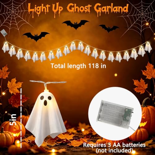 Halloween Ghost Light Garland - Spooky 9.8Ft LED Decor with 18 Glowing Ghosts