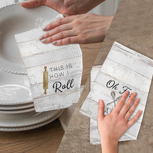 Funny Chef Kitchen Towels Set of 4 - Farmhouse Hand Dish Tea Towels - Gnmduw