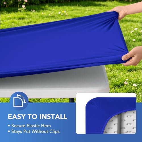 Fitted 6ft Rectangle Tablecloth Set - Elastic Waterproof Spandex, 10 Pack, Royal Blue