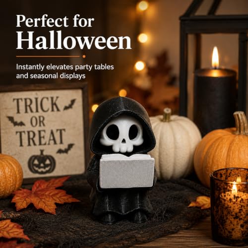 Halloween Cute Grim Reaper Reading Book Figurine - Skeleton Skeleton Statue Mini Decor