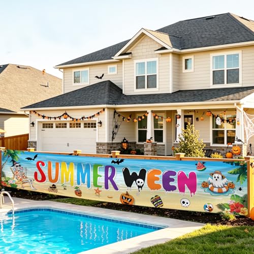 Summerween Party Banner Outdoor Halloween Decor 9.8x2ft for Garden Pool Beach