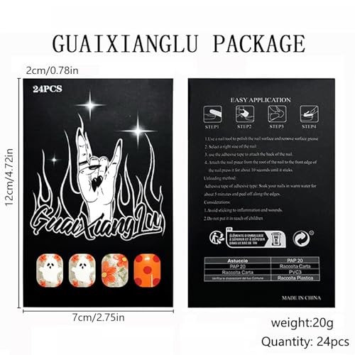Halloween Press On Nails Short Square Ghost Pumpkin Glitter Set - 8 Pairs