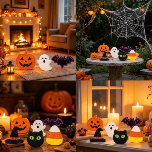 Halloween Wooden Decor Set - 6 Indoor Table Decorations for Home & Party