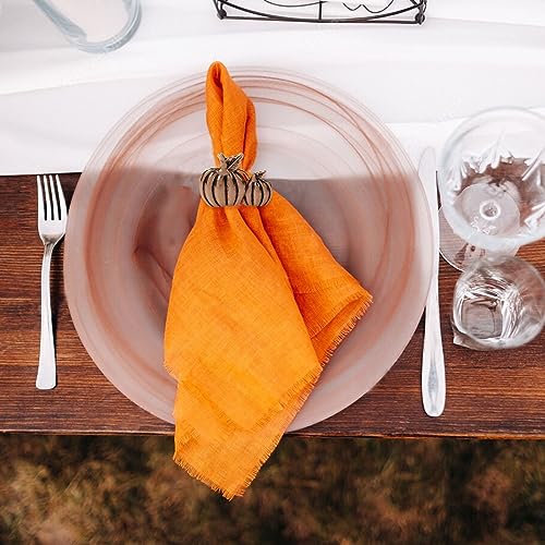 Copper Pumpkin Napkin Rings Set of 6 - Fall Halloween Thanksgiving Table Decor