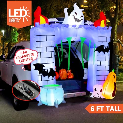 6 ft Halloween Inflatable Haunted Castle with LEDs for Car Trunk & Outdoor Decor
