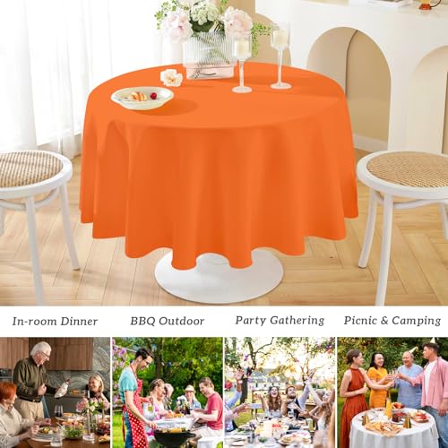 Mulbozy Disposable Plastic Round Tablecloth - 84 Inch Orange, 2 Pack, Party Decor