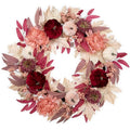 Artificial Fall Wreath with Velvet Pumpkins & Pink Maple Leaves - Red 26 Inch