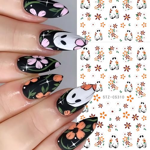 Ghost Nail Stickers for Halloween Nail Art, 6 Sheets Spooky & Floral Decals - Fall Manicure DIY Variation of THIS listing