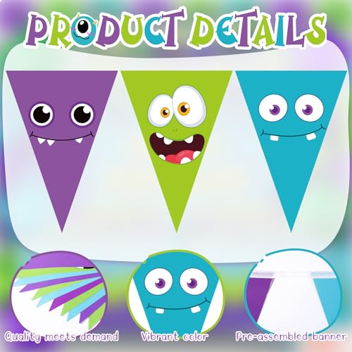 Monster Triangle Banner Party Pennant Set - Multi Color, 5 Pieces, 49 Ft