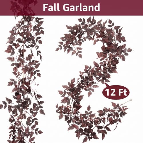 12Ft Fall Garland with Realistic Purple Leaves for Fireplace Mantel Indoor Outdoor Decor - Variation of THIS listing