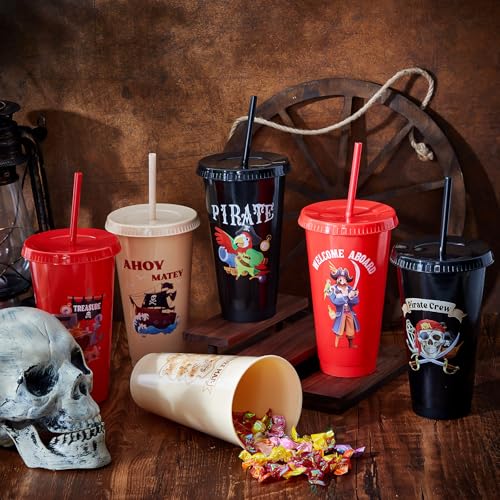 Pirate Cups 24 oz with Lids & Straws - 12 Pack Pirate Party Favors