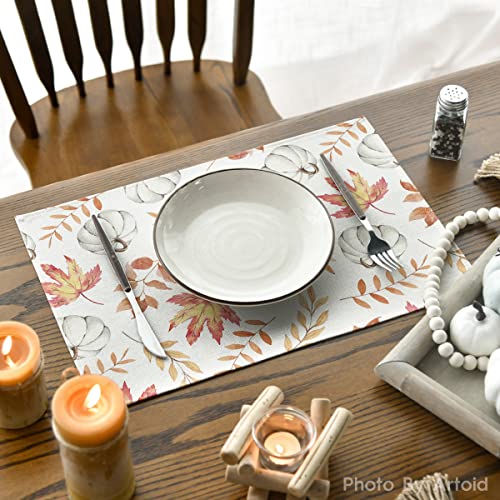 Maple Leaf Pumpkins Fall Placemats Set of 4 - 12 x 18 Inch Beige & Orange