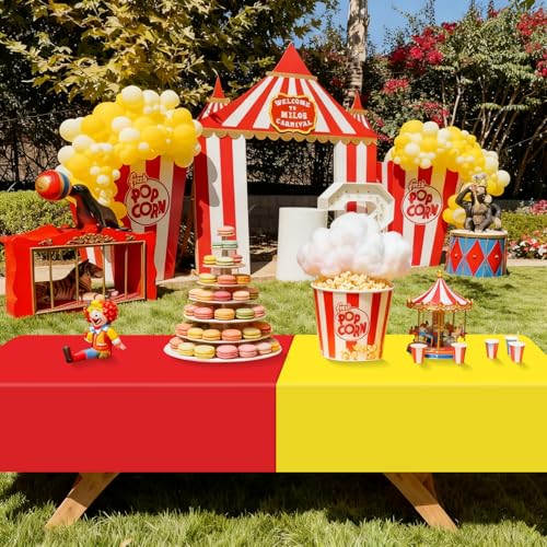 Carnival Party Tablecloths 4-Pack 51x87 Inch Plastic Disposable Rectangular Table Covers for Kids Birthday and Carnival Decorations
