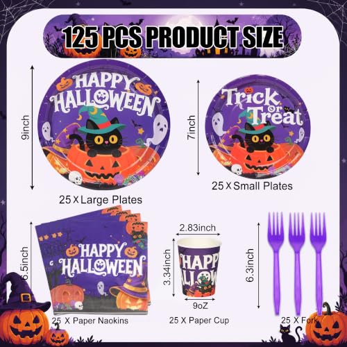 Halloween Party Supplies Set - Purple Pumpkin, 125 Pieces for 25 Guests - Includes Plates, Napkins, Cups & Cutlery