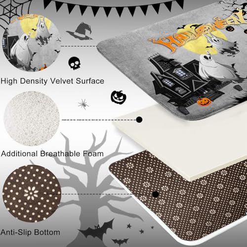 Britimes Halloween Spooky Ghost Bathroom Rug Set of 3 - Bath Mats & Toilet Lid Cover