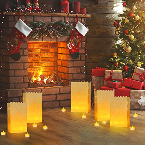 LED Candle Set with Luminary Bags - 50 Flickering Tea Lights for Wedding Party Halloween Christmas - Meteor Variation