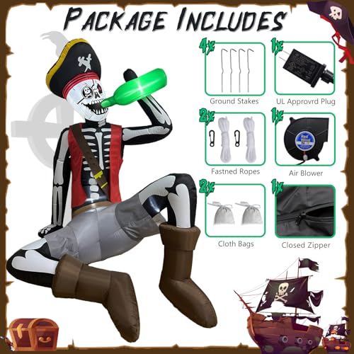 6.5FT Pirate Skeleton Inflatable Halloween Decoration with Lights Outdoor