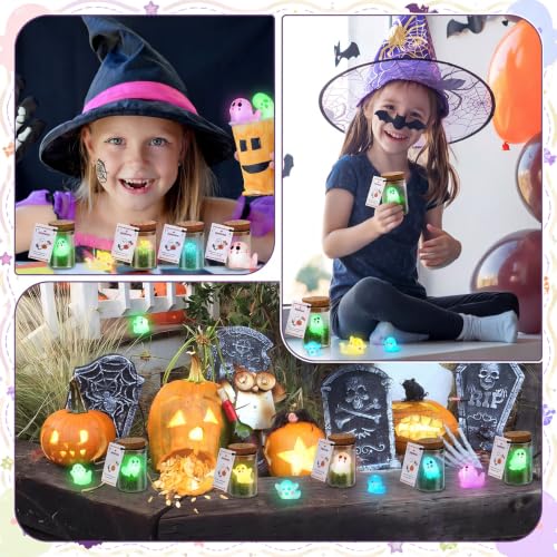Halloween Ghost in a Jar Set - Vivid 30 Mini Glowing Figurines with Cork Stoppers