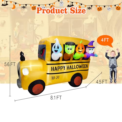 Halloween Inflatable Car Decoration Ghost Frankenstein Pumpkin Monster Witches - 8.1FT Outdoor Blow-up Scene with LEDs