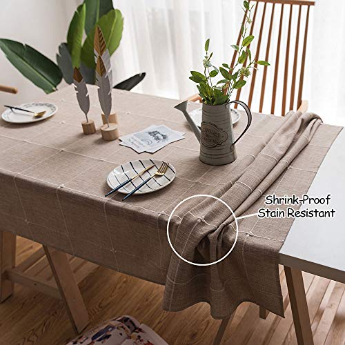 ColorBird Cotton Linen Tablecloth - Embroidered Checkered Table Cover for Kitchen, 52 x 86 Inch, Rectangle