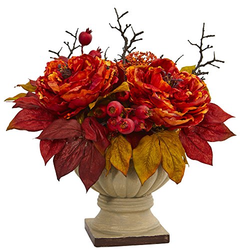15-Inch Artificial Peony and Sedum Flower Arrangement for Home Decor