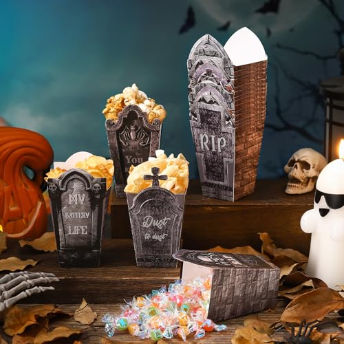 Halloween Tombstone Popcorn Boxes - 90 Pcs, 9 Styles, Spooky Party Decor